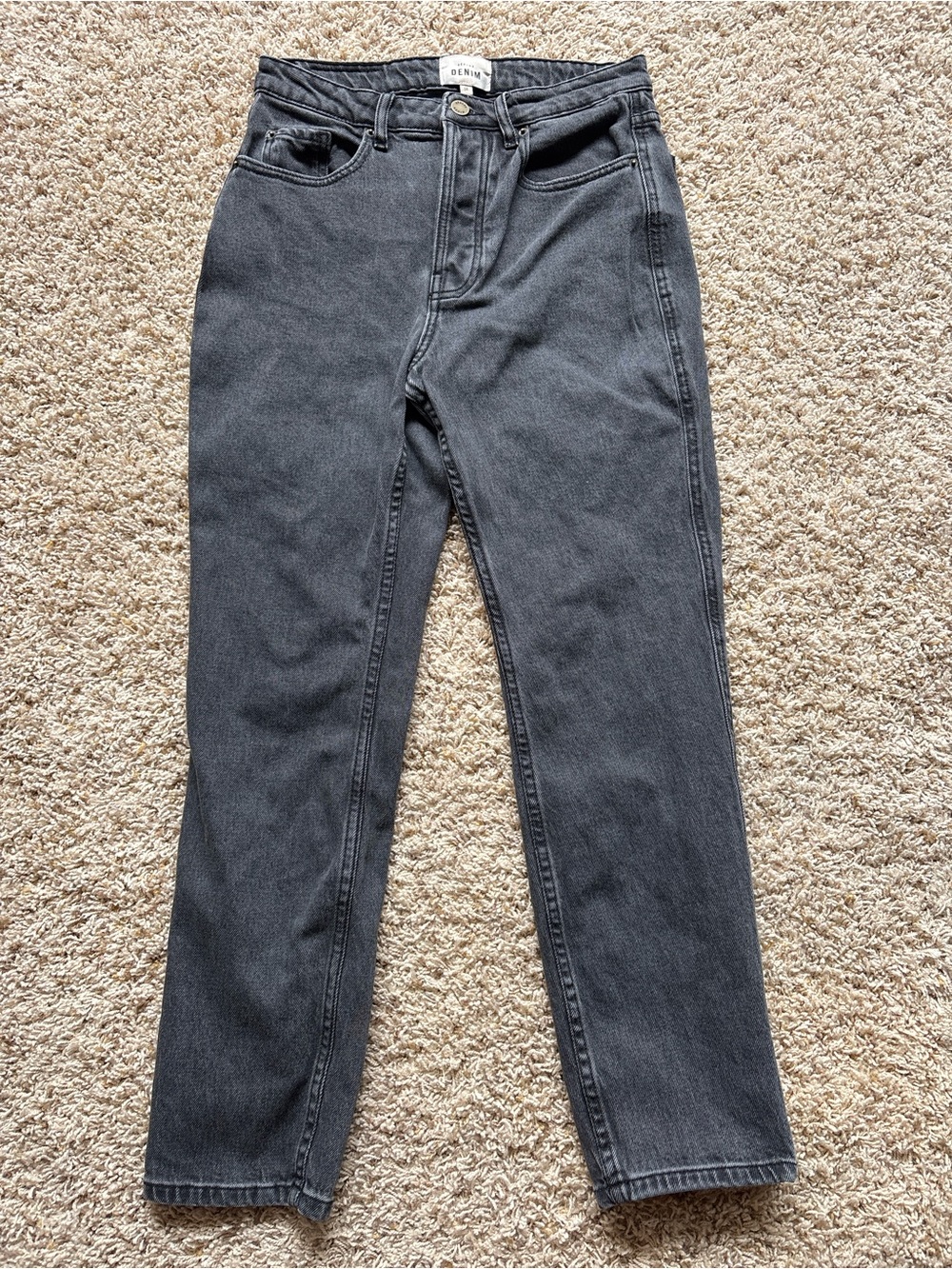 Sezane Denim Brut Sexy Straight Leg Button Fly High Rise Sz 38 US 6 Middle Gray